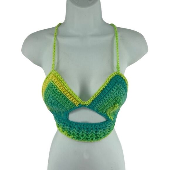 Napper Womens Crochet crop Top Peek A Boo Handmade halter Medium New - Picture 1 of 8